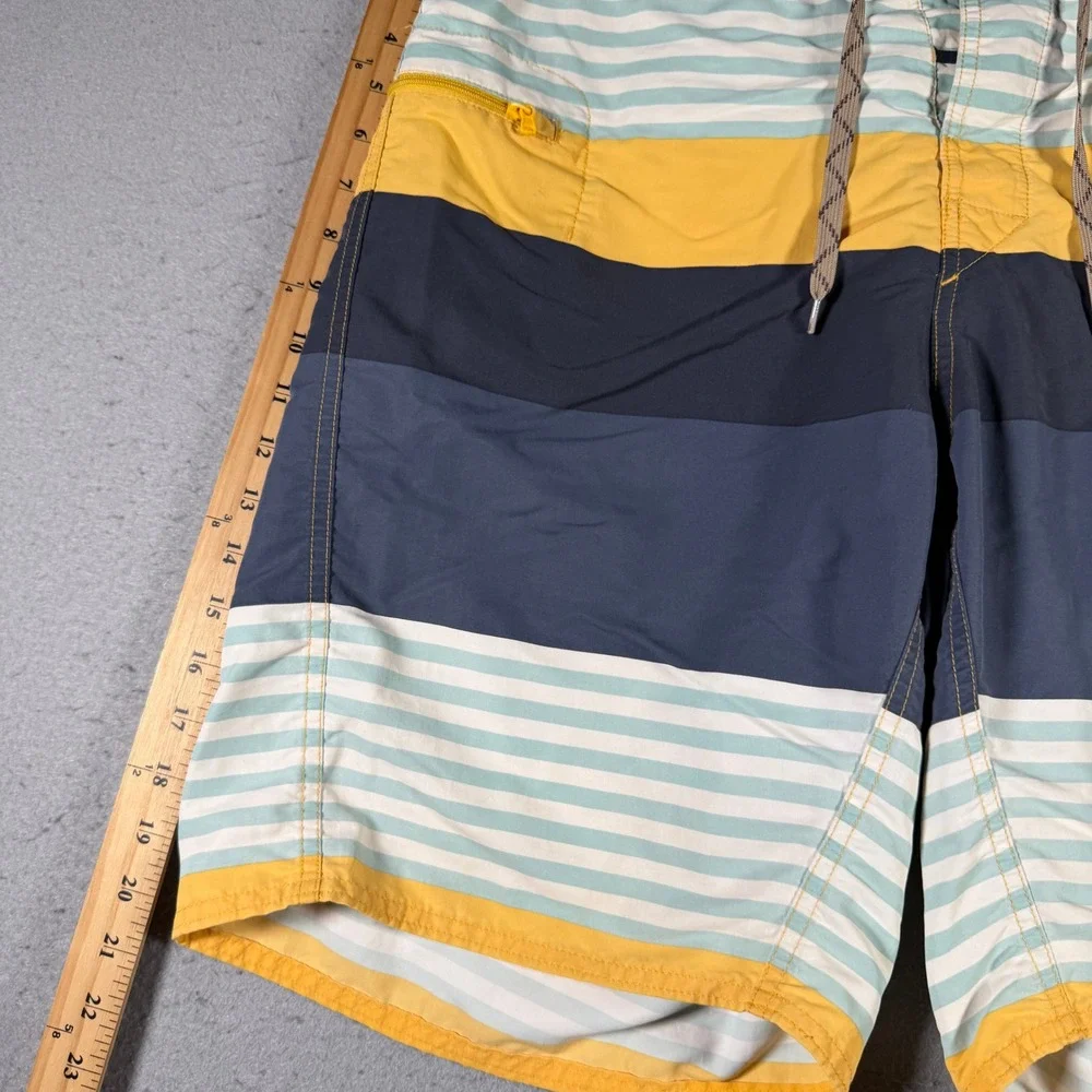 Patagonia Mens Striped Board Shorts Size 34 Yellow Navy Blue‎ Swim Trunks 86556